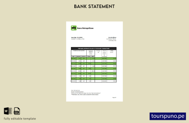 listo para imprimir plantilla de excel de extracto bancario de Cuba Banco Metrop